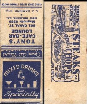 Matchbook Cover from Tony's Cafe-Bar Lounge