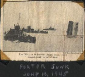 Newspaper photo of USS William D. Porter being sunk.
