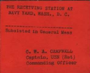 Possibly a chow pass for Navy Yard, Washington DC
