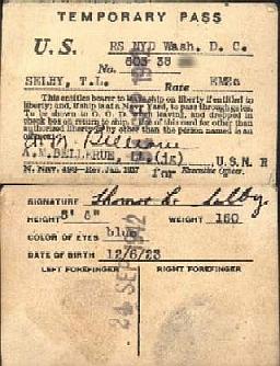 Temporary pass issued at Navy Yard, Washington DC